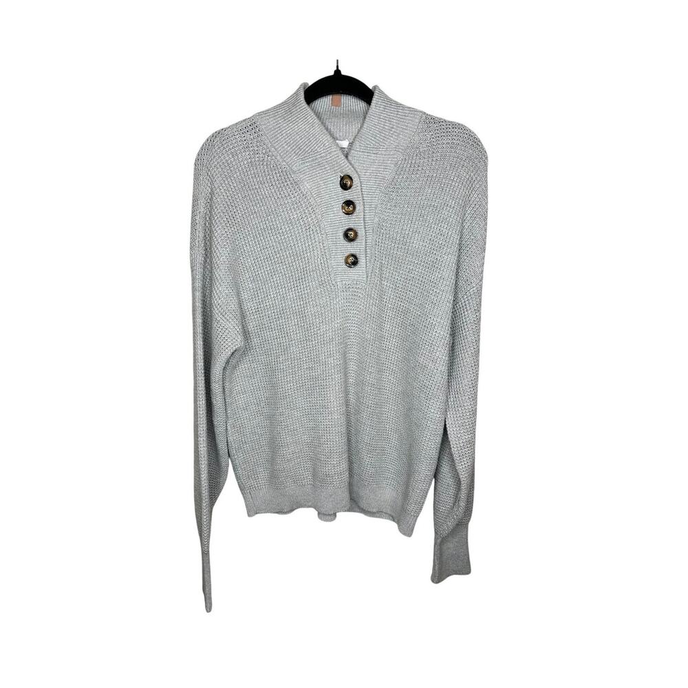 Lunya Cottonsilk Henley Sweater Womens XS S Gray Silk Blend Mock Button Knit EUC